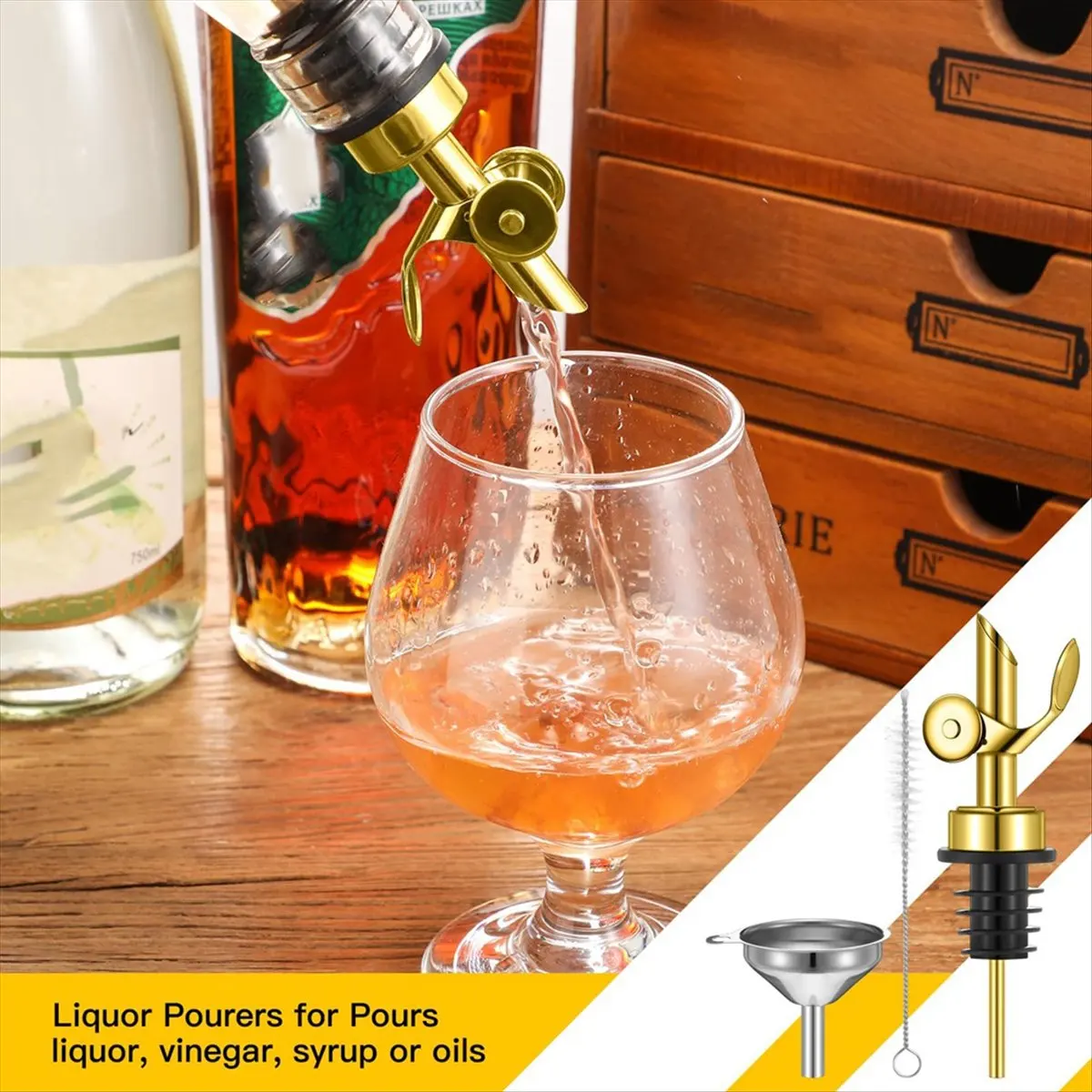 A72P 4 PCS Weighted Stainless Steel Pourers Olive Oil Spout Automatic Opening and Closing Spout Gold