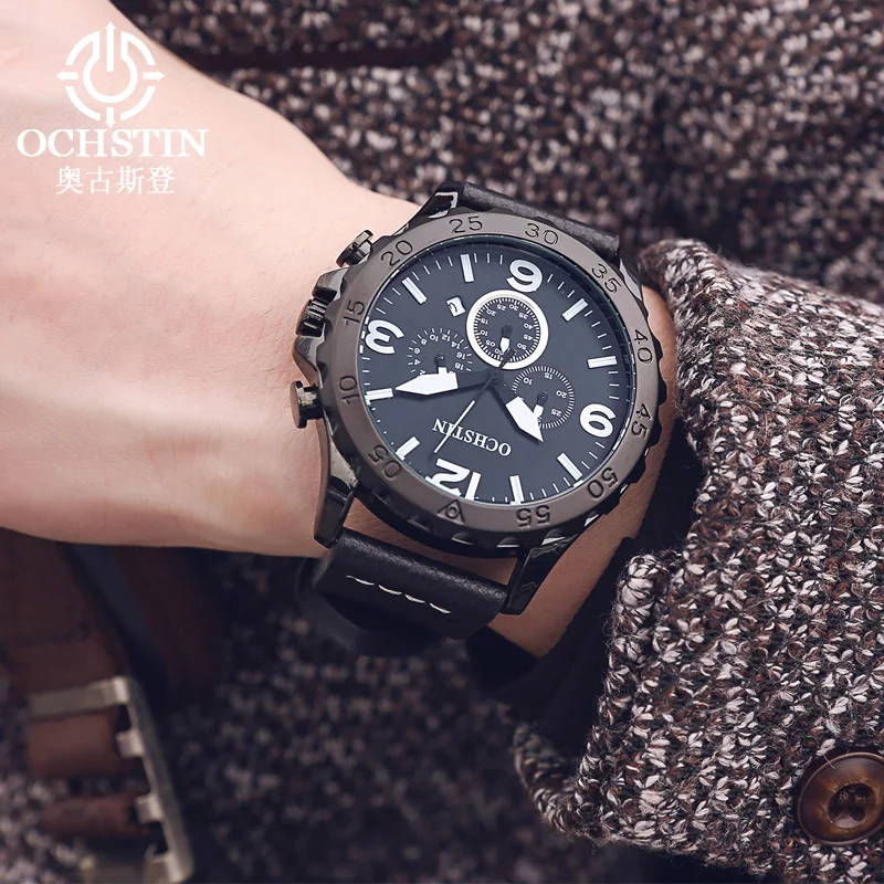 OCHSTIN ساعات حركة كوارتز رجل حزام من الجلد ساعة اليد الرجالية اليومية مقاومة للماء الأعمال الكلاسيكية الفاخرة ساعة الذكور