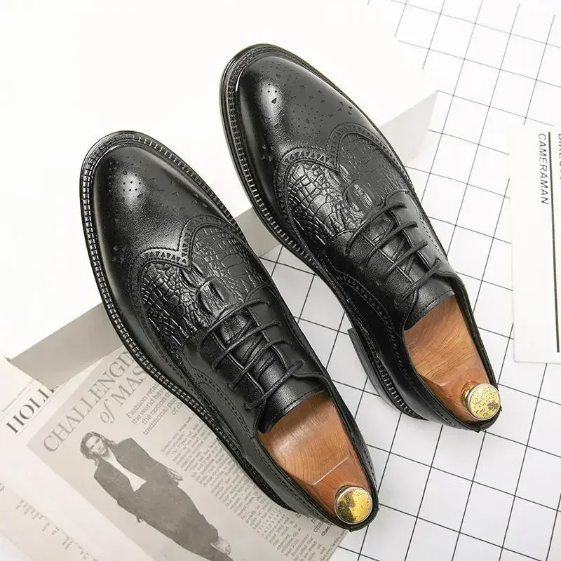 Chaussures décontractées en cuir vintage pour garçons, chaussures d'affaires formelles, noir, fête britannique