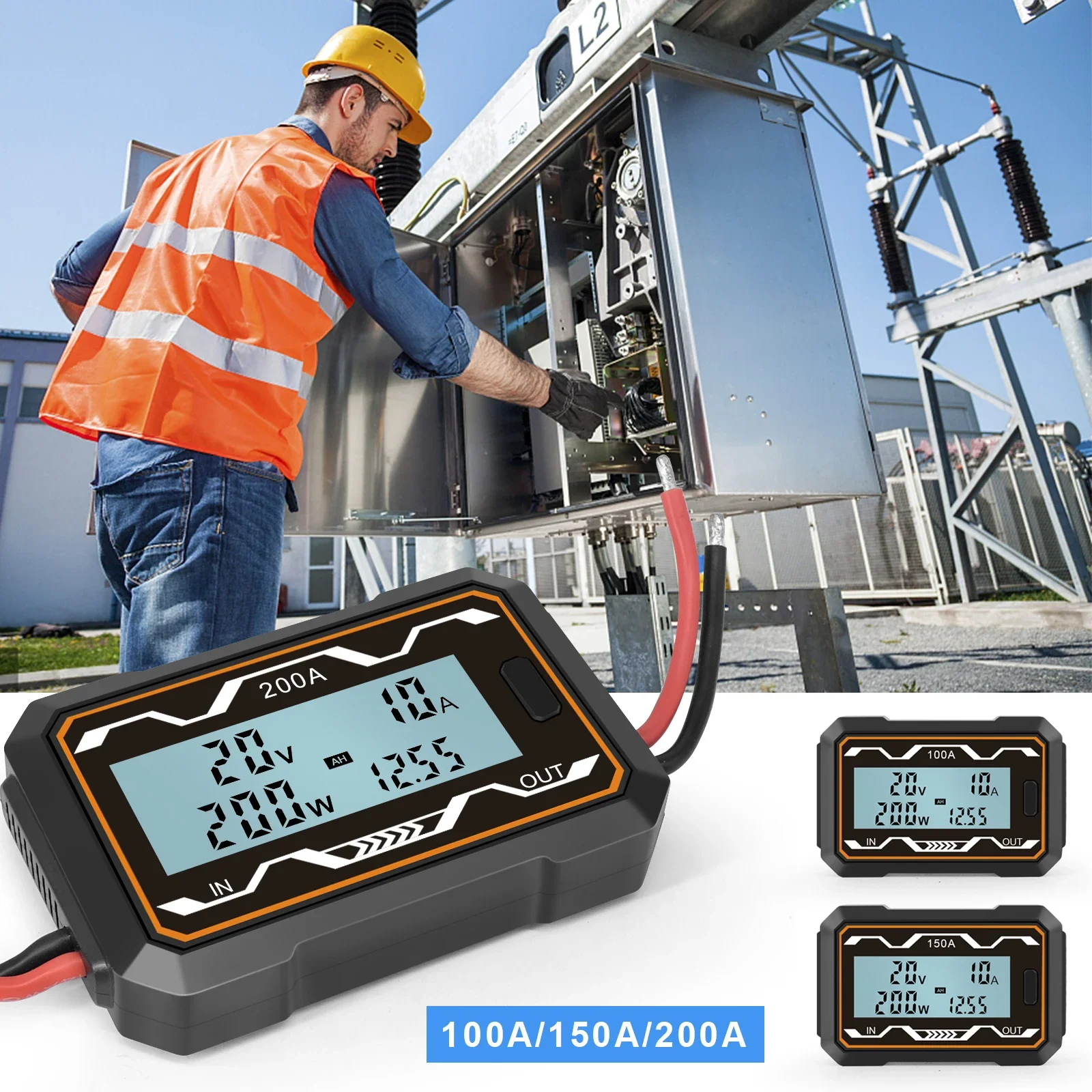 LCD Display DC Power Meter Electric Analyzer Voltmeter Ammeter Wattmeter Energy Tester Current 100/150/200A Optional