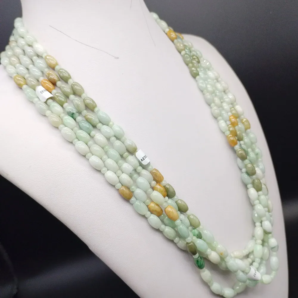 Certified 3 Color Burma A JADE Jadeite Beads Necklace 23 Inch 8.30MMX5.70MM