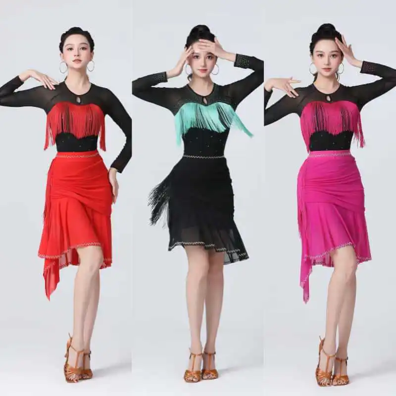 

New Versatile Latin Dance Fringe Top Women's Adult Short Skirt Bottom Half Skirt Latin Practice Skirt Modern Dance Costume