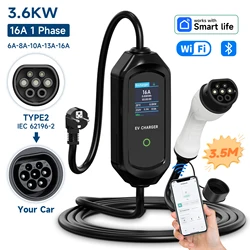 AFYEEV 3600W 휴대용 전기 자동차 충전기 유형 2 IEC62196-2 충전 케이블 EV 충전소 Wallbox EVSE 전기 충전기