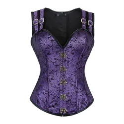 Women Steampunk Purple Corset Top Vest Straps Bustiers Overbust Gothic Corsage Corselet Clothing