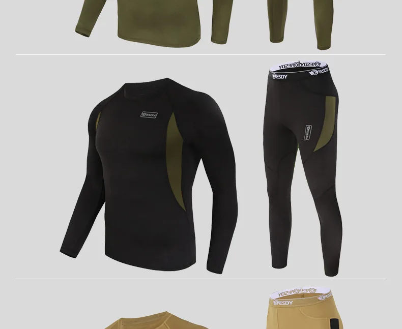 2025 ESDY Functional Underwear Outdoor Sports Fleece Warm Set Training Fitness Clothing A152 Thermal Base Layer Men's Tracksui_voghion.com