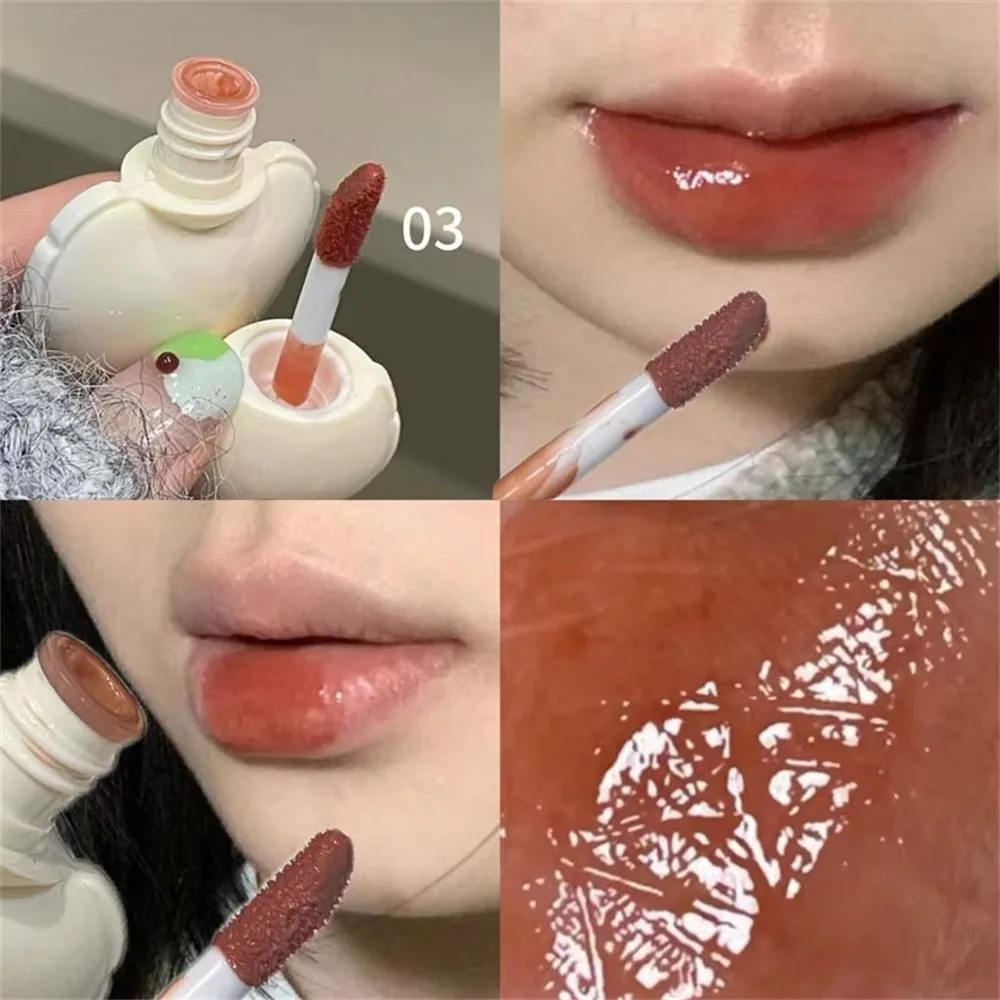 2-in-1 Love Shape Lip Stain Juicy Tulip Pink Lipgloss Mirror Glossy Lasting Lip Cheek Makeup Application