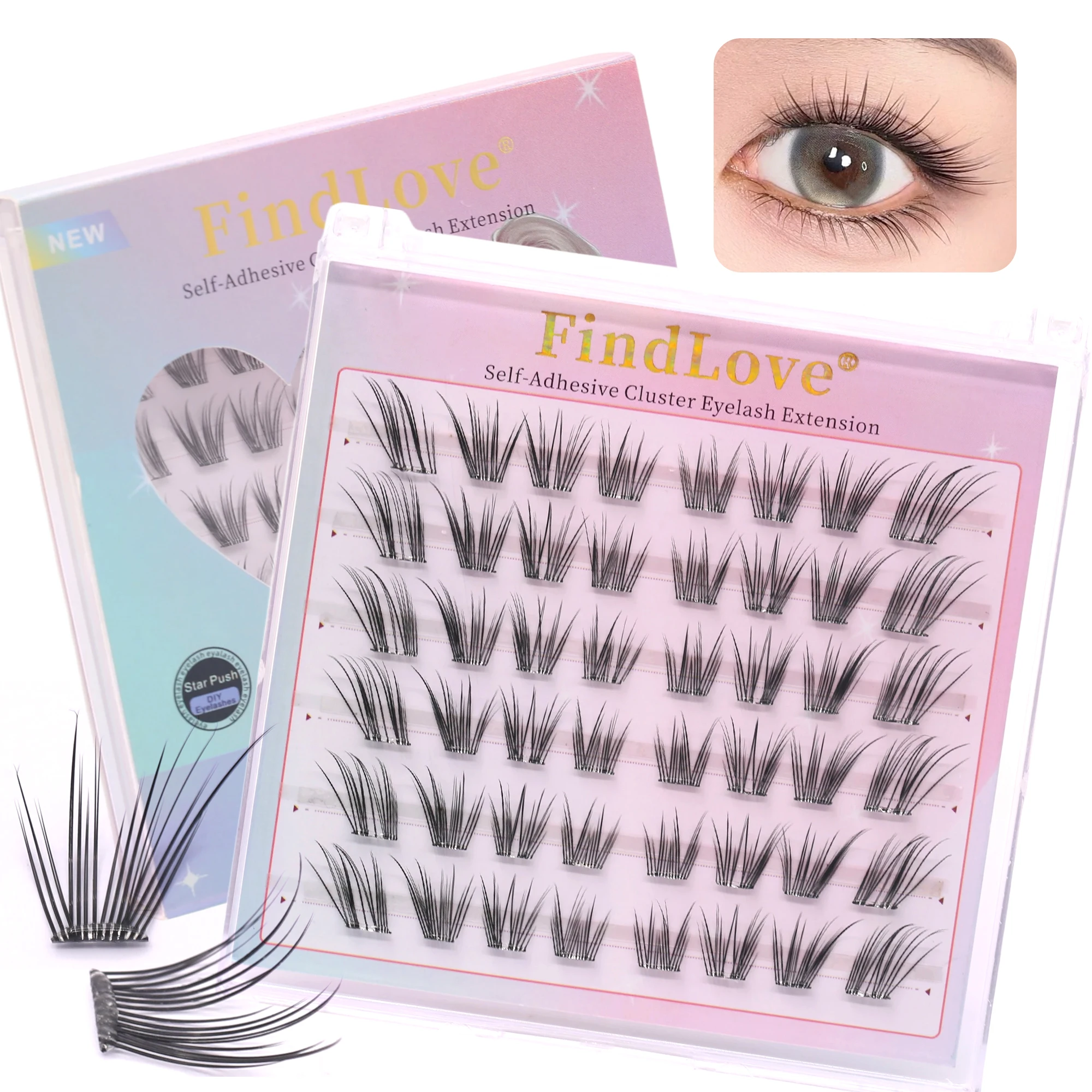 48Clusters Natural Findlove Fox Eye Effect 6rows Glue Free Lashes Extension Fresh And New Style Long Lasting Lash Fast Shipping