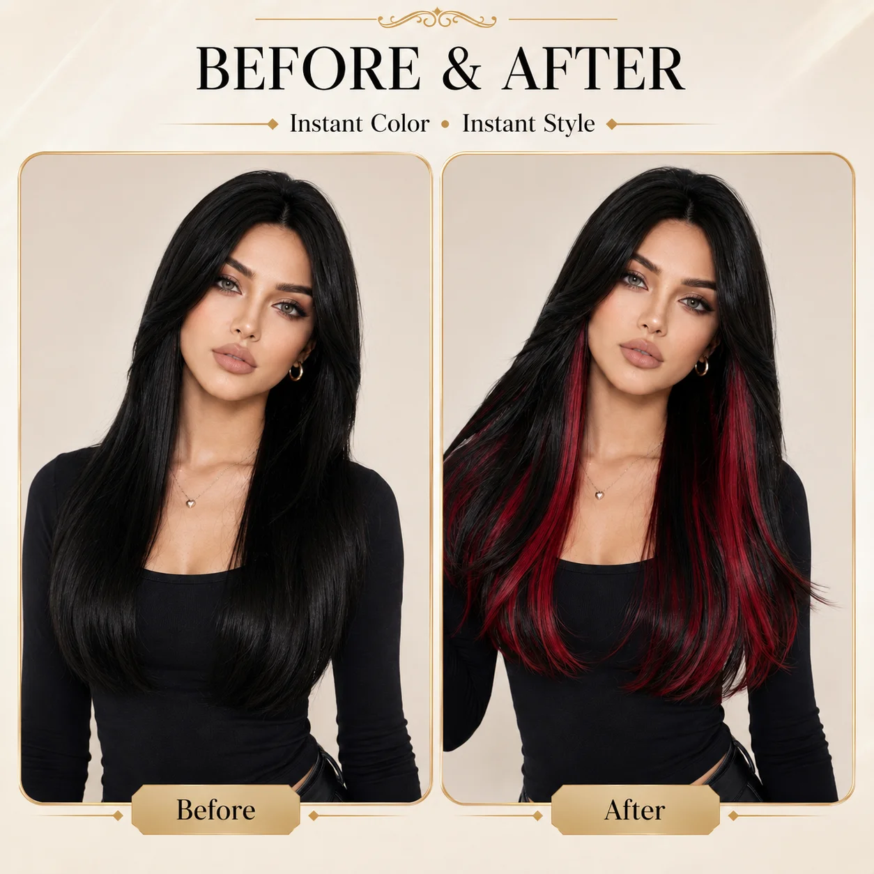 Long Straight Black Red Ombre Wig Middle Part Gothic Anime Cosplay Natural Looking Synthetic Hair for Women Halloween Cosplay