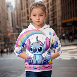 MINISO Cartoon Stitch 3d Print Girls Cute Hoodies Long Sleeve Hooded Sweatshirt Tops Lovely Pullover Spring Autumn New Clothing