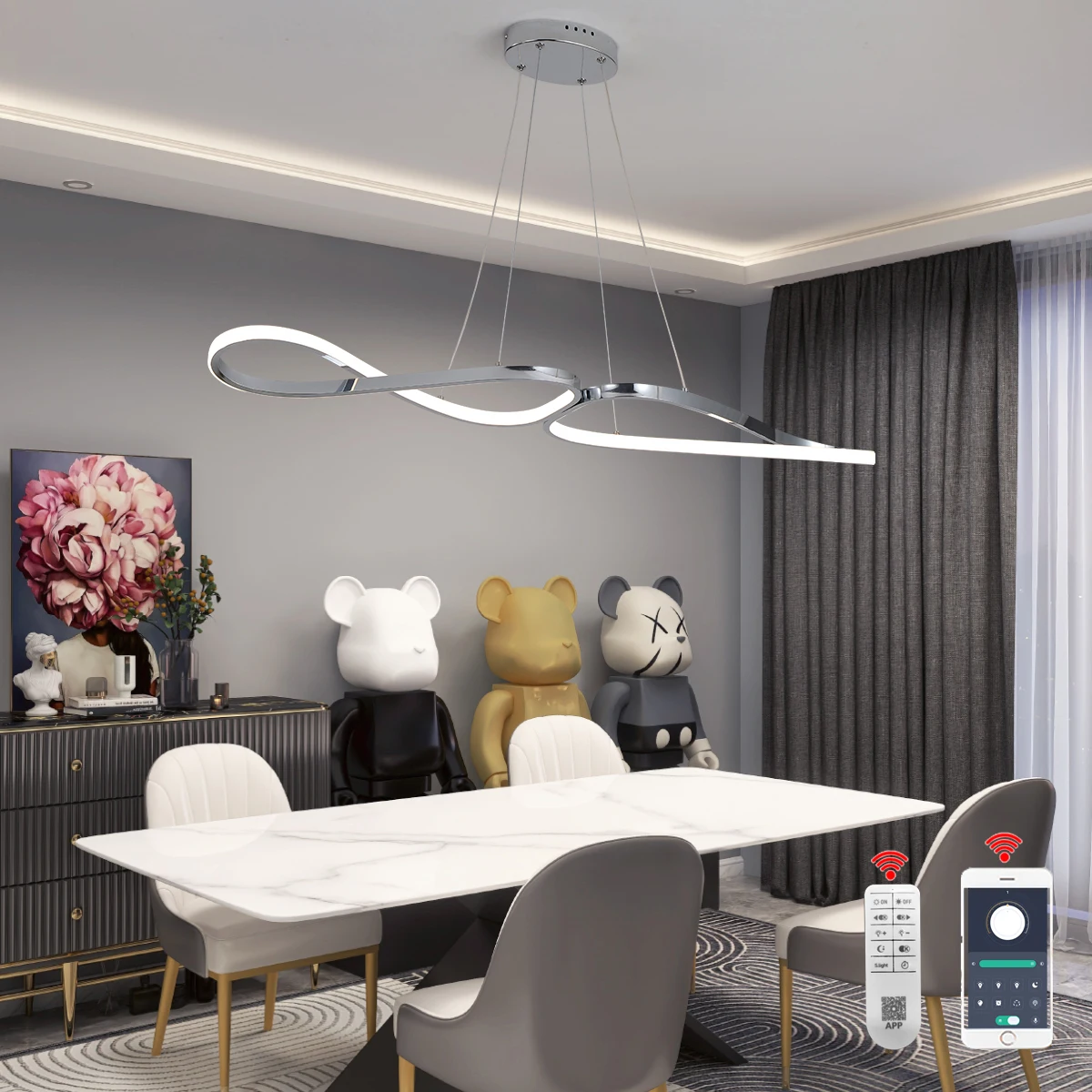 

Modern Led Pendant Light Led Chandeliers For Dining Room Adjustable Restaurant Island Hanging Lights L100cm App W/Remote control