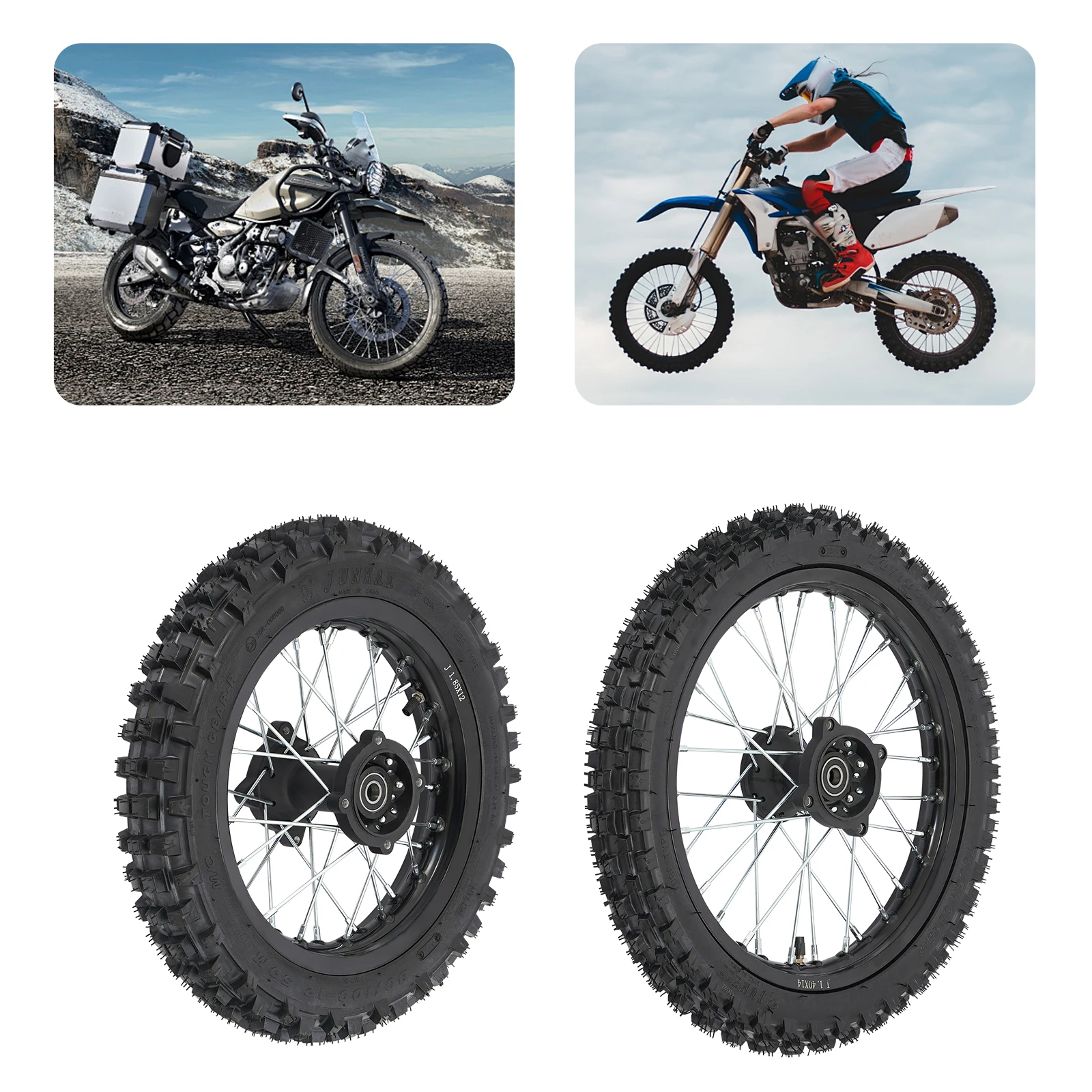 

Motorcycle Tire，Rear Wheel 80/100-12, Front Wheel 60/100-14，For Off-Road Bikes, Pit Bikes, Monkey Bikes,Off-Road Pit Bikes