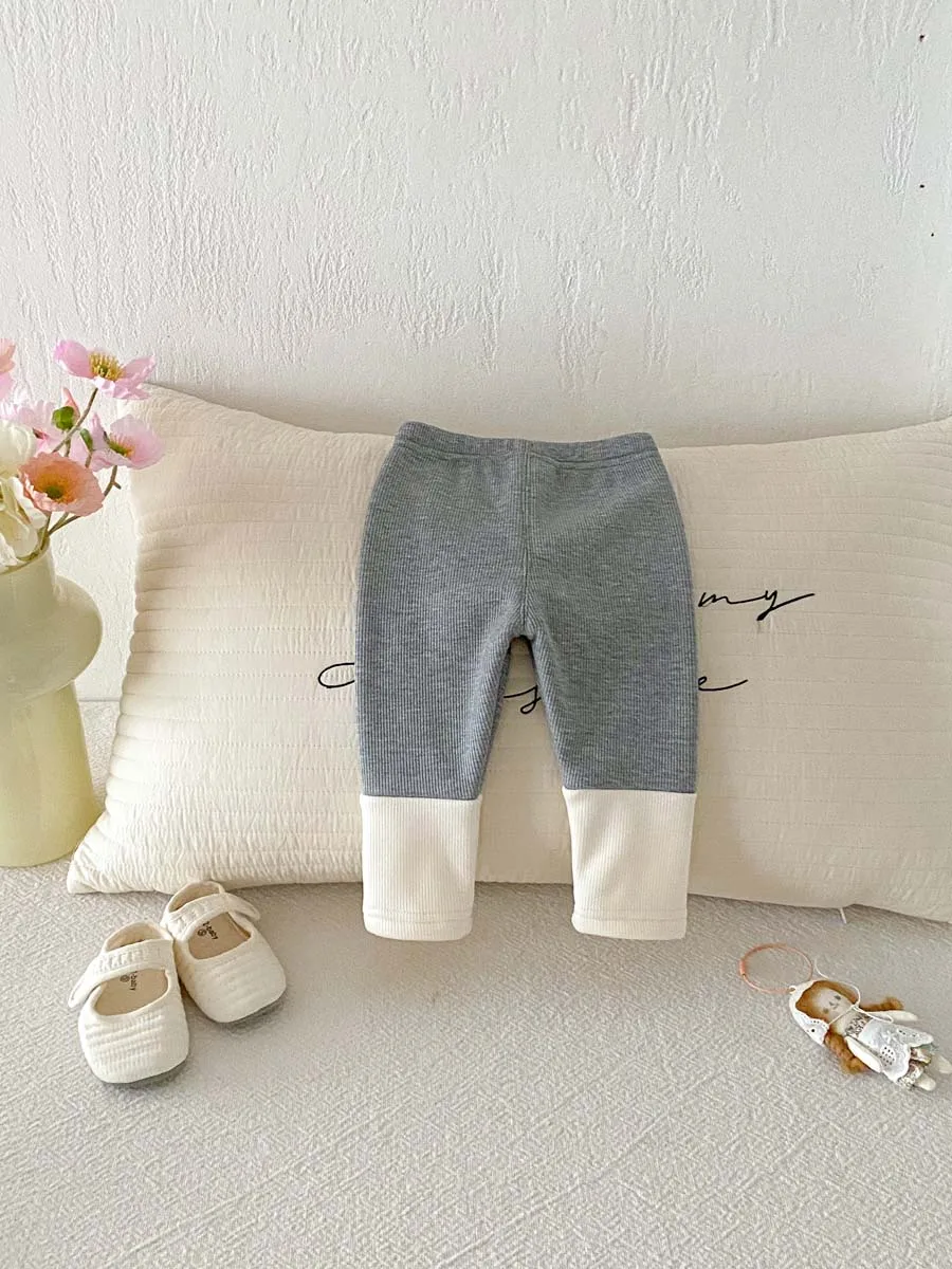 Ins Autumn and Winter Baby Plus Velvet Cartoon Leggings, Baby Girl Cute Rabbit Contrast Color Plus Velvet Leggings, Very Suitable