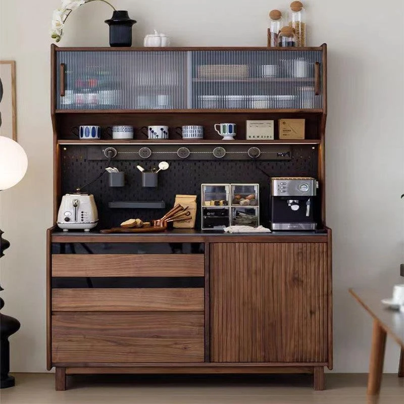 Dining side cabinet Black walnut side cabinet Household dining room furniture Solid wood integrated bar