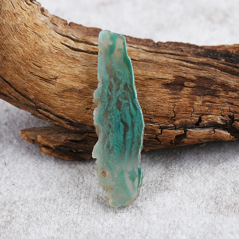 Natural Green Chalcedony Long Strip Pendant Beads for Jewelry Making, Handmade Natural stones beads 49*14*3mm