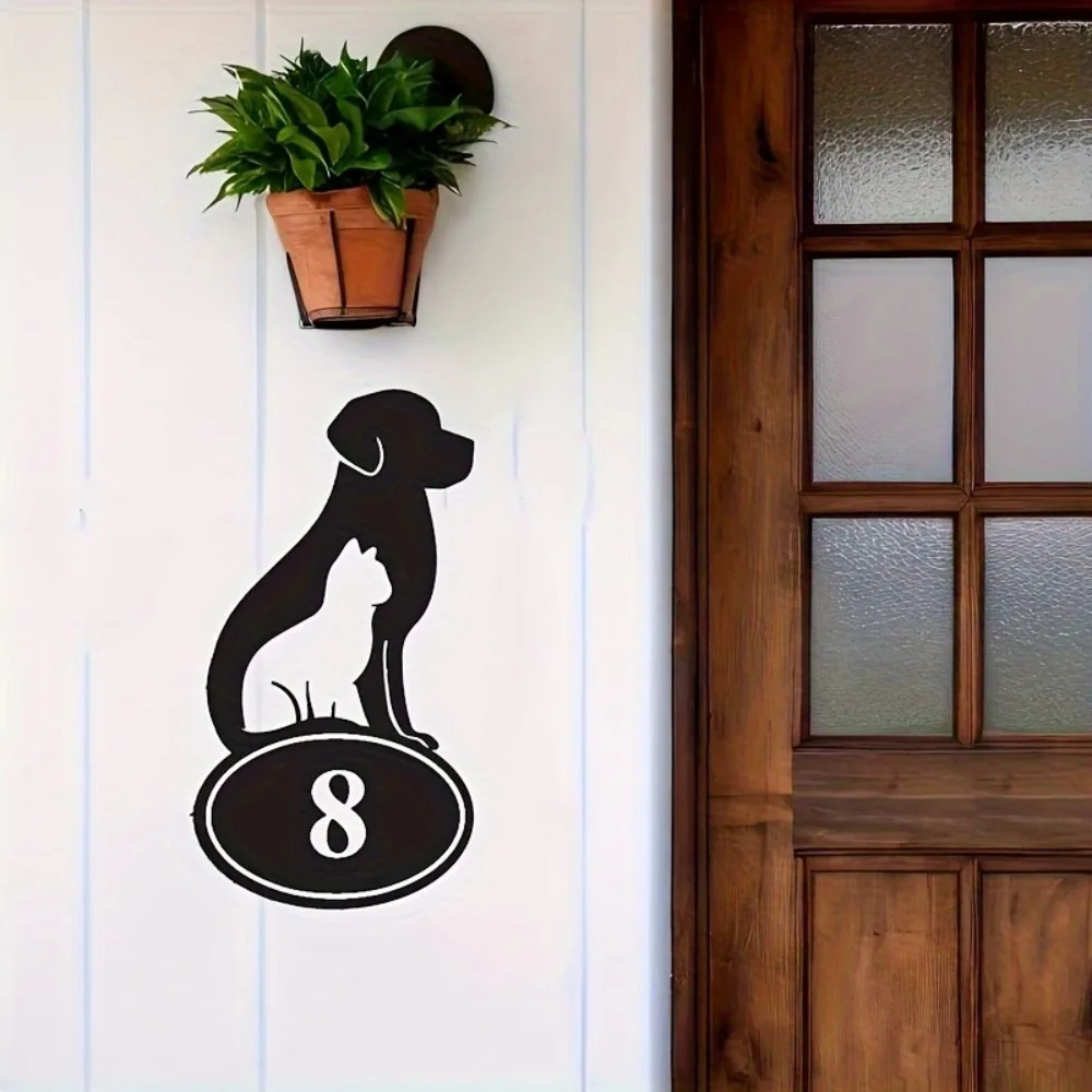 1Pcs Custom Name Number Pet Silhouette Metal Wall Sign Cat Dog Design Front Door Garden Outdoor Christmas House Gift