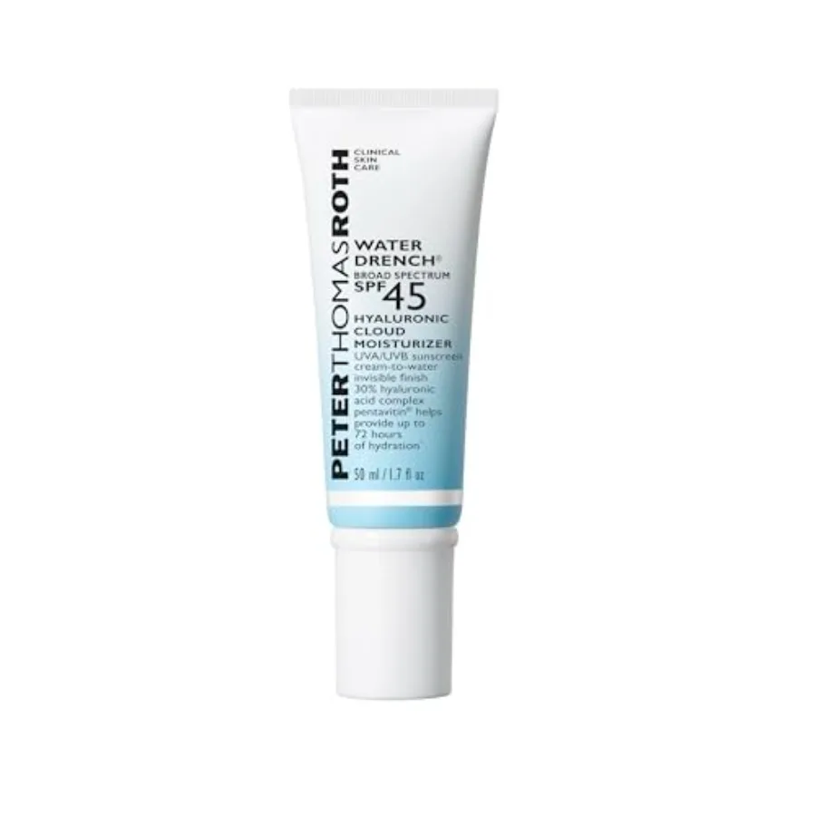 

Water Drench Broad Spectrum SPF 45 Hyaluronic Cloud Moisturizer for daily facial use, lightweight gel-cream formula, hydrating
