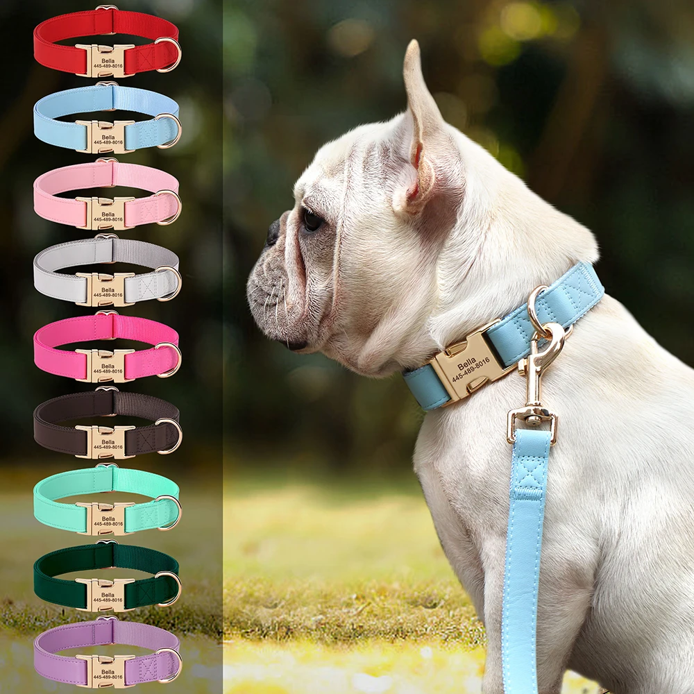 

Personalized Dog Collar Custom Engraved Pet ID Collars PU Leather Dogs Necklace Adjustable for Small Medium Large Dogs Chihuahua