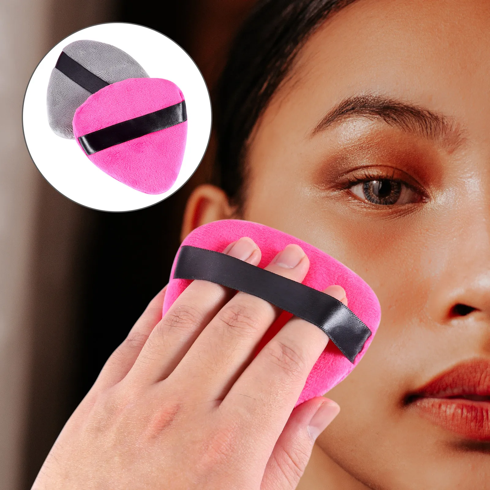 4Pcs Silk Ribbon Powder Puff Water Drop Shape Natural Finish Makeup Loose Facial Lightweight Portable for Face