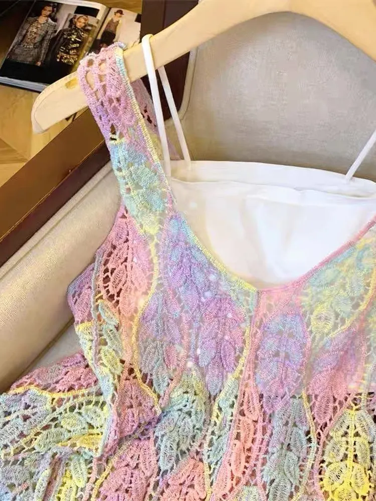 Blusa de chiffon com renda em bloco de cores retrô, vazada, soltinha, emaecedora, com proteção solar, estilo casual para o ...