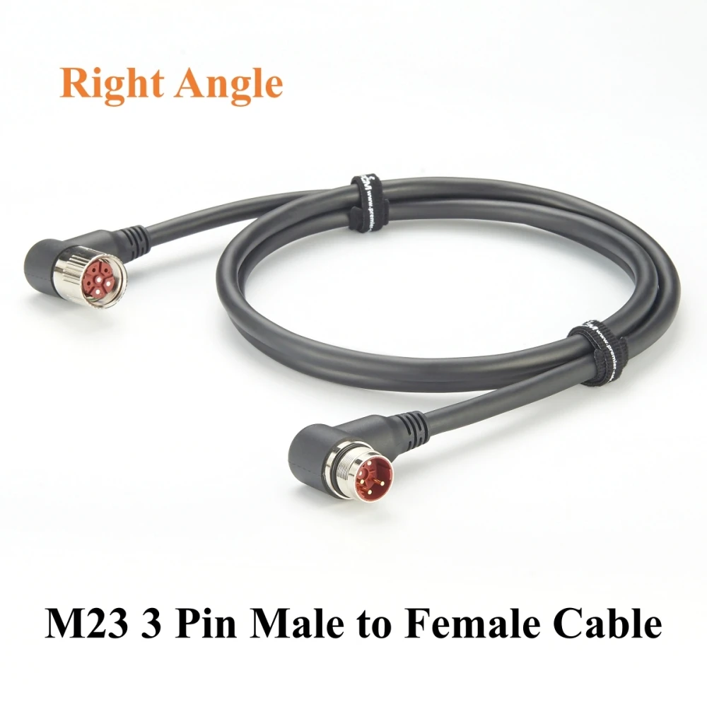 Right Angle M23 3 Pin Male to Female Power Extension Cable IP67 Waterproof Industrial M23 Circular Connector for Servo Motor