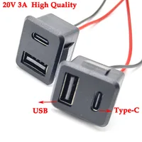 1/3 Uds 20V 3A doble capa USB hembra base tipo c enchufe una hembra USB lámpara toma de carga toma de corriente con cable conector 3A