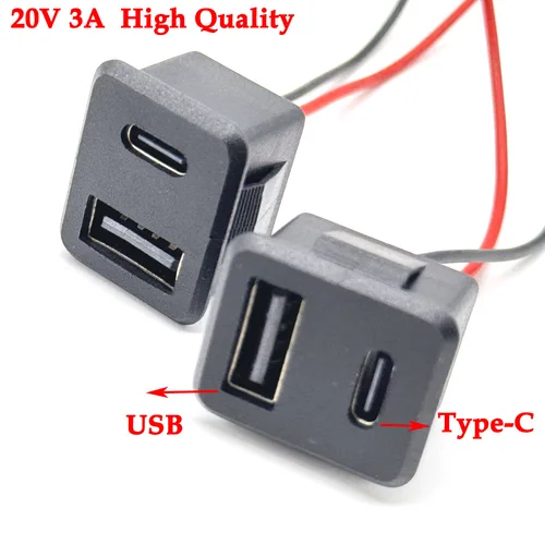 1/3 Uds 20V 3A doble capa USB hembra base tipo c enchufe una hembra USB lámpara toma de carga toma de corriente con cable conector 3A
