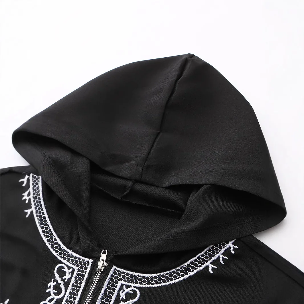 New Men's Loose Hooded Robe Luxury Men's Embroidered Long Sleeve Muslim Clothing Robe Juba Sobi