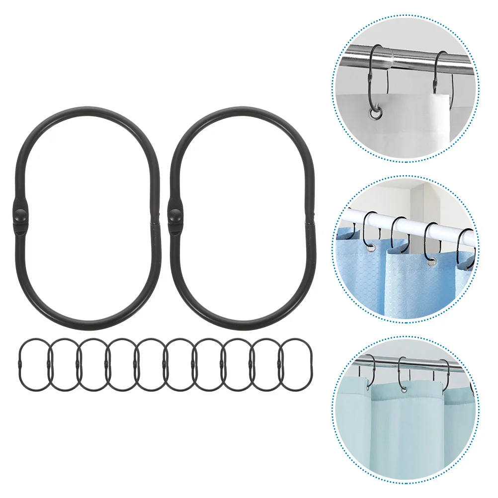 12PCS Black Oval Shower Curtain Rings Anti Rust Decorative Hooks For Rod Smooth Slide Metal Curtains Hardware