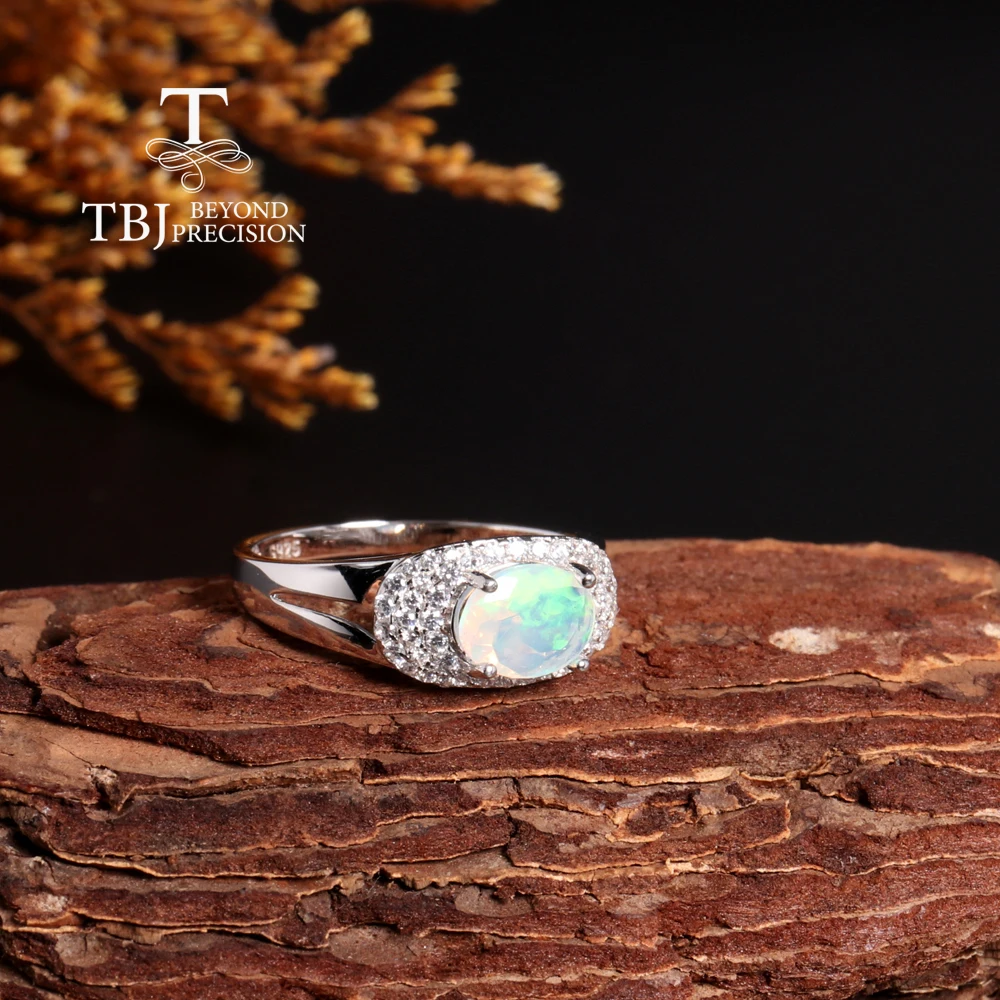 Colorful cubic zircon with natural Opal gemstone silver ring mysterious elegance for women and girls to wear exquisite gifts