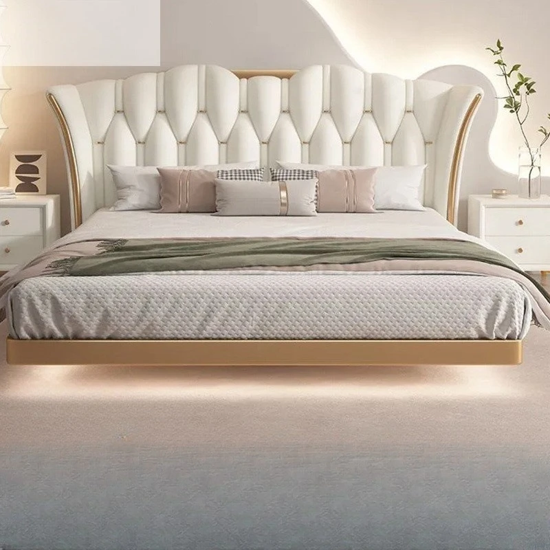 Modern minimalist suspension bed, home bedroom, light luxury double metal bed Internet celebrity cream wind