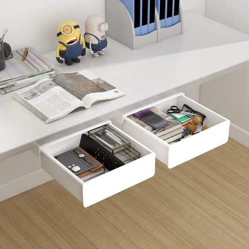 Imagen 1 del producto Organizador de cajones debajo del escritorio de gran capacidad: sin perforaciones con riel extraíble, caja de almacenamiento para oficina/hogar para artículos diversos