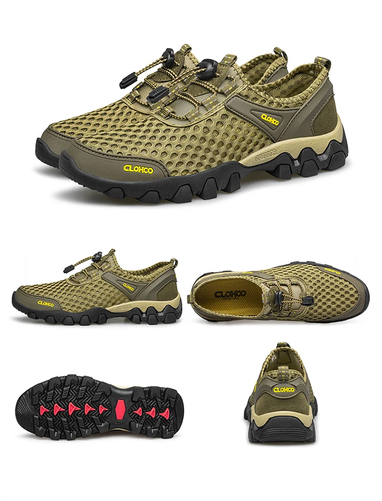 CLOHOO Mesh Shoes Thick Rubber Sole Handmade Cold Glue Casual Outdoor Sports Men's Shoes Breathable Comfortable Summer Sandals