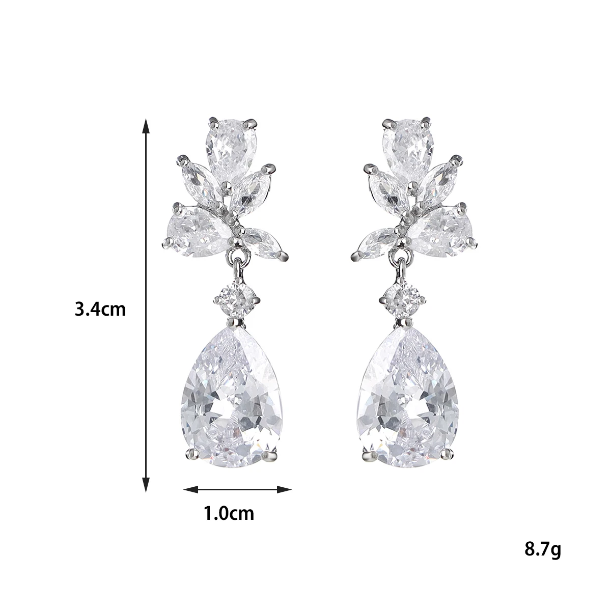 Elegant bridal wedding earrings for brides, bridesmaids, cubic zirconia teardrop earrings for formal jewelry for women