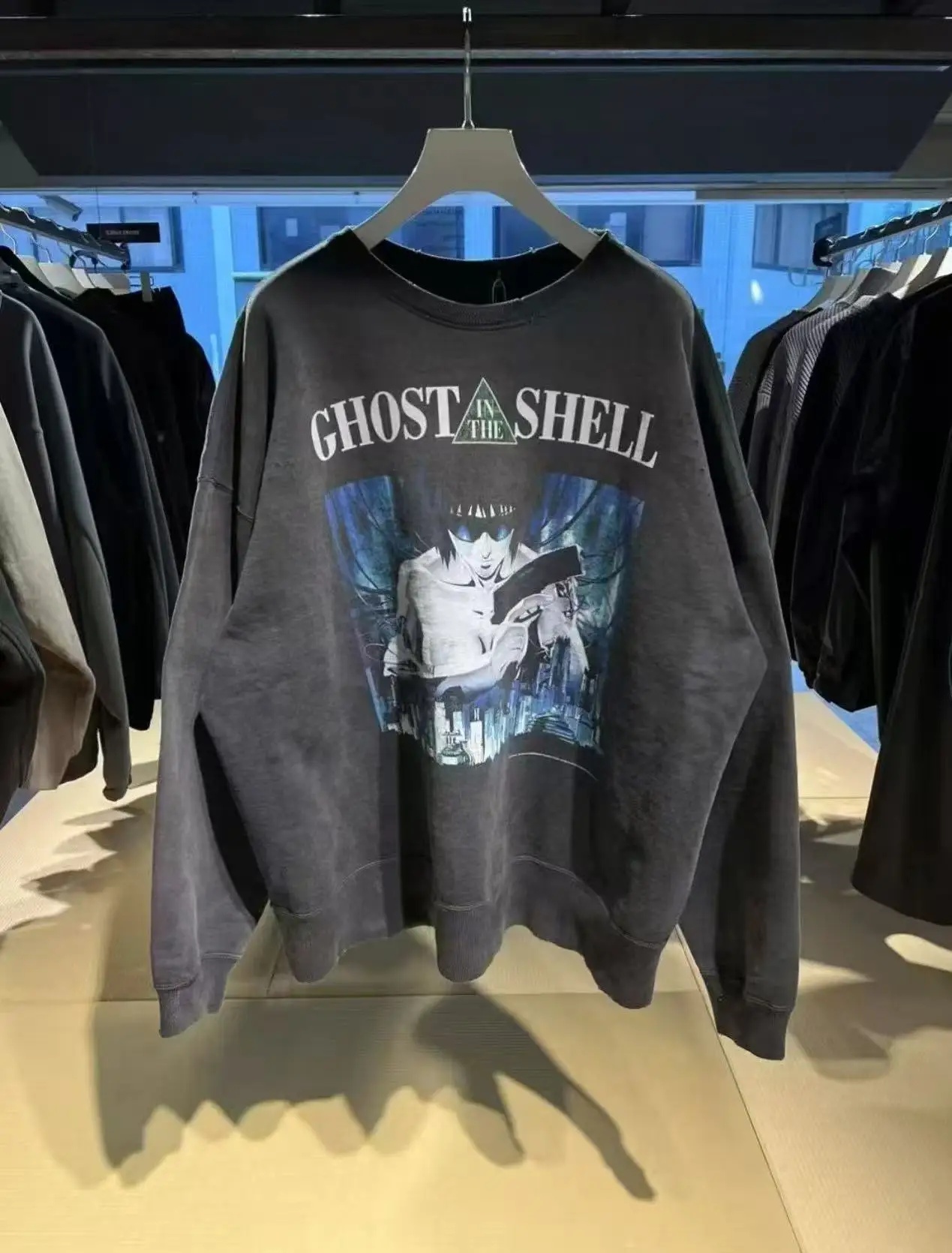 New Luxury Men SAINT Washed GHOST IN THE SHELL‌ Hoodies Hoody hooded Sweatshirts velvet Cotton Thick Fleece US Pullovers A155