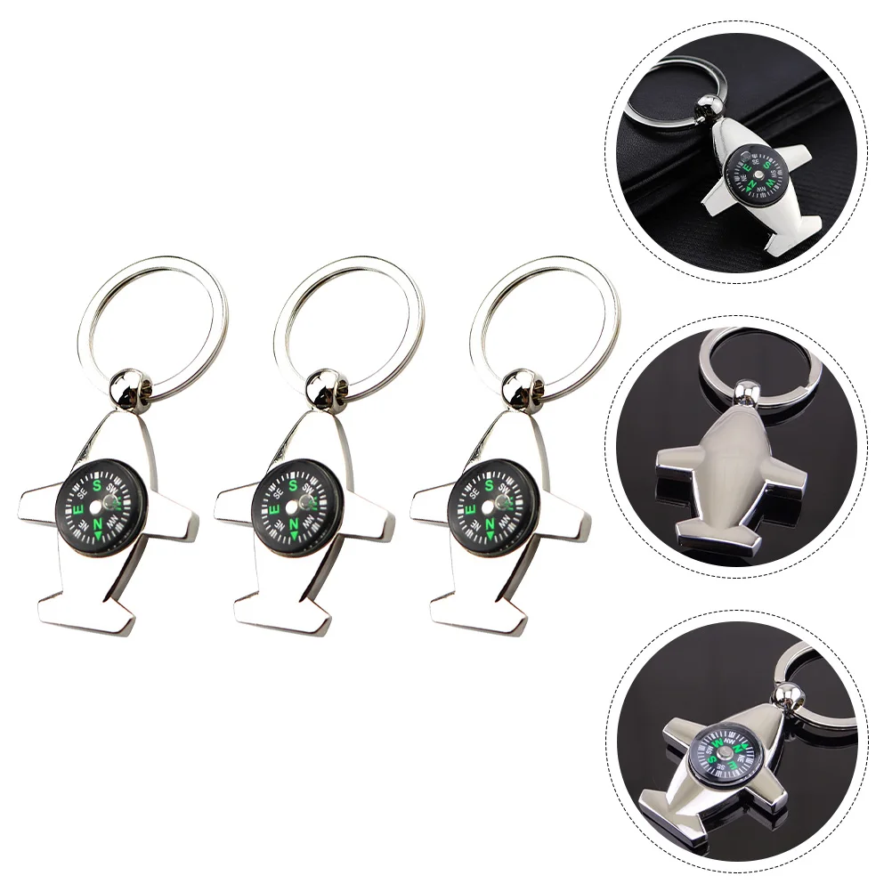 

3Pcs Zinc Alloy Compass Keychain Mini Portable Climbing Hanging Outdoor Silver Survival Pendant For Camping Hiking