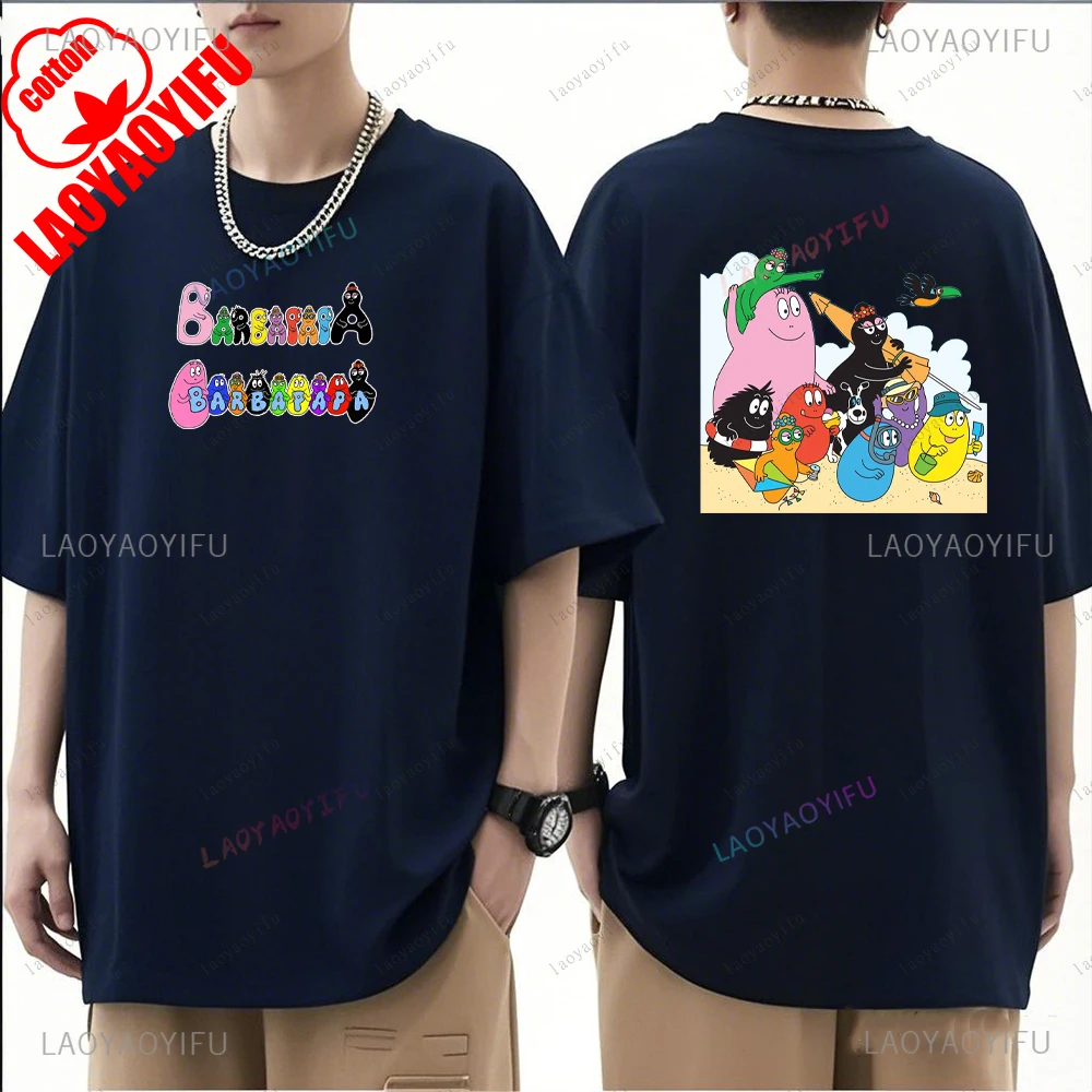 

Funny Les Barbapapa Shirt Men Double Sided Cartoon Cotton T Shirt Men Women Summer Fashion Harajuku Short Sleeves T-Shirt Tops