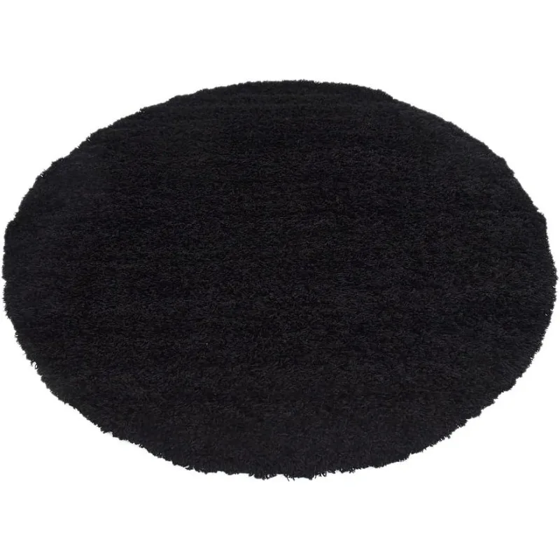 Uniek Weefgetouw Massief Shag-Inzamelingskleed (6 '1 "Rond, Gitzwart)