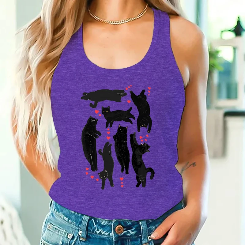 Cute Kittens Valentine Sexy Tops Fashion Woman Racerback Tank Top Valentine Black Cat Lover Gift Cat Mom Holiday Fashion Tanks