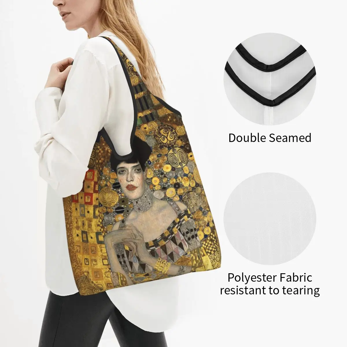 Gustav Klimt Art Groceries Shopping Bag Cute Shopper Tote Shoulder Bags Large Capacity Portable Handbag