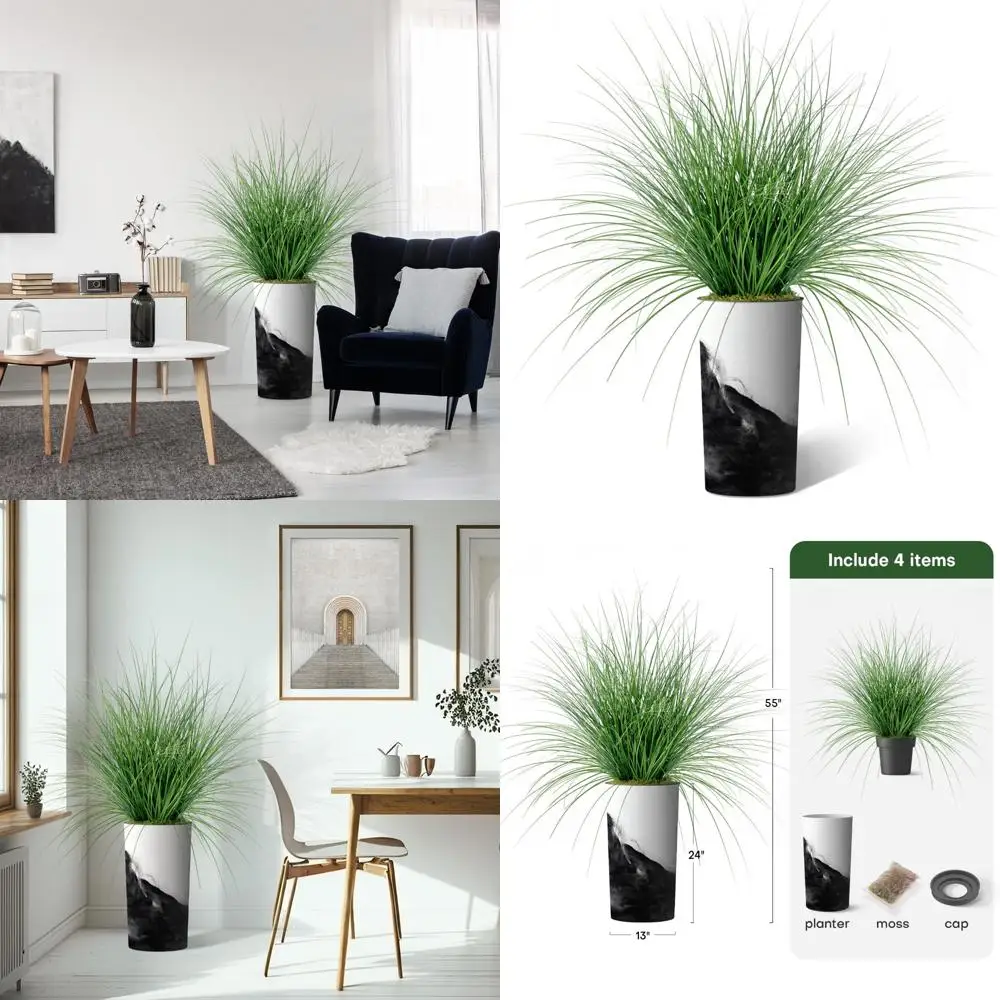 شجرة حرير عشب البصل الاصطناعي للمنزل والحديقة، طويل القامة 55 زارع ديكور داخلي وخارجي