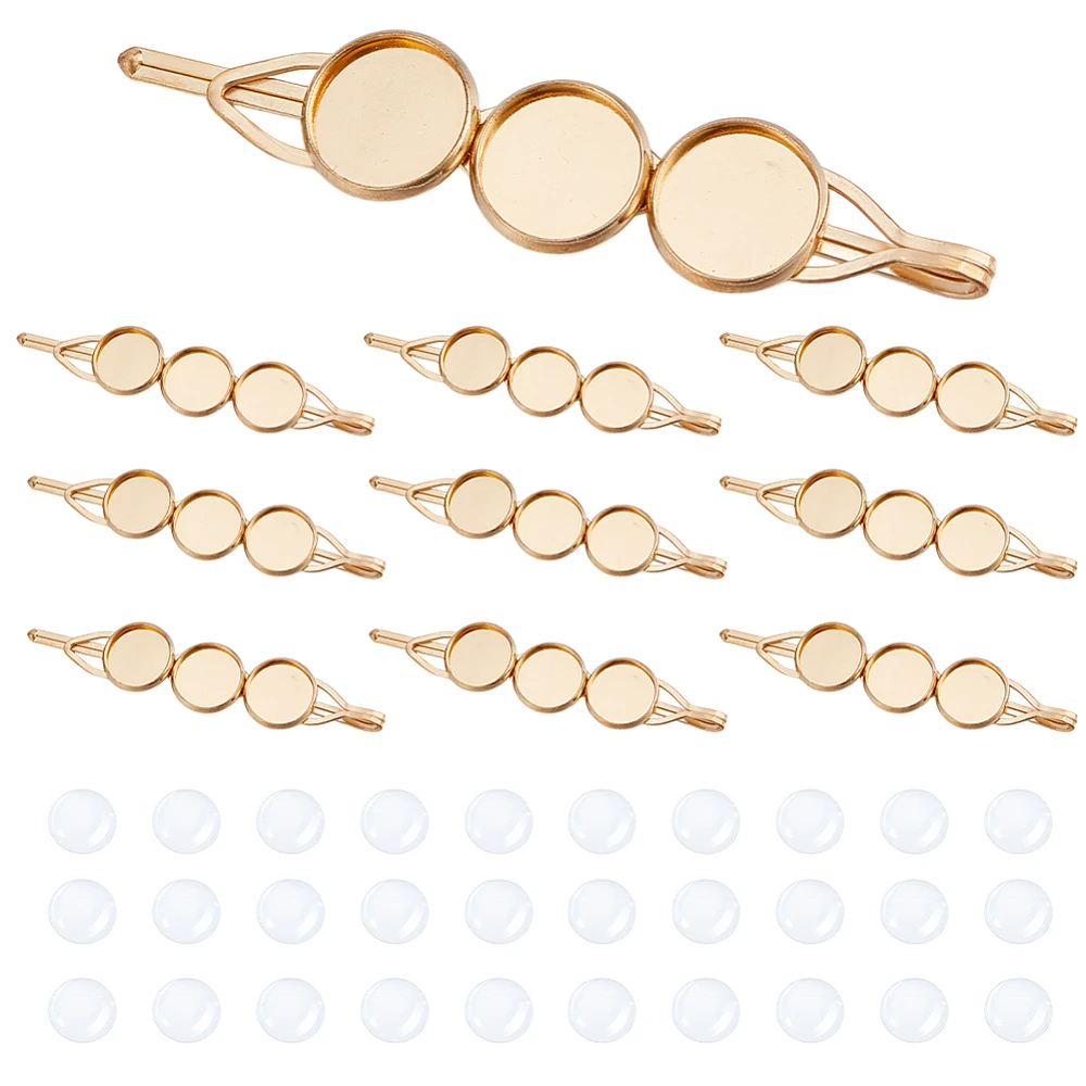 40 Pcs Hair Clips Making Kit 10 Pcs Iron Hair Bobby Pin Findings 30 Pcs Transparent Half Round Glass Cabochons Blank Dome Hair