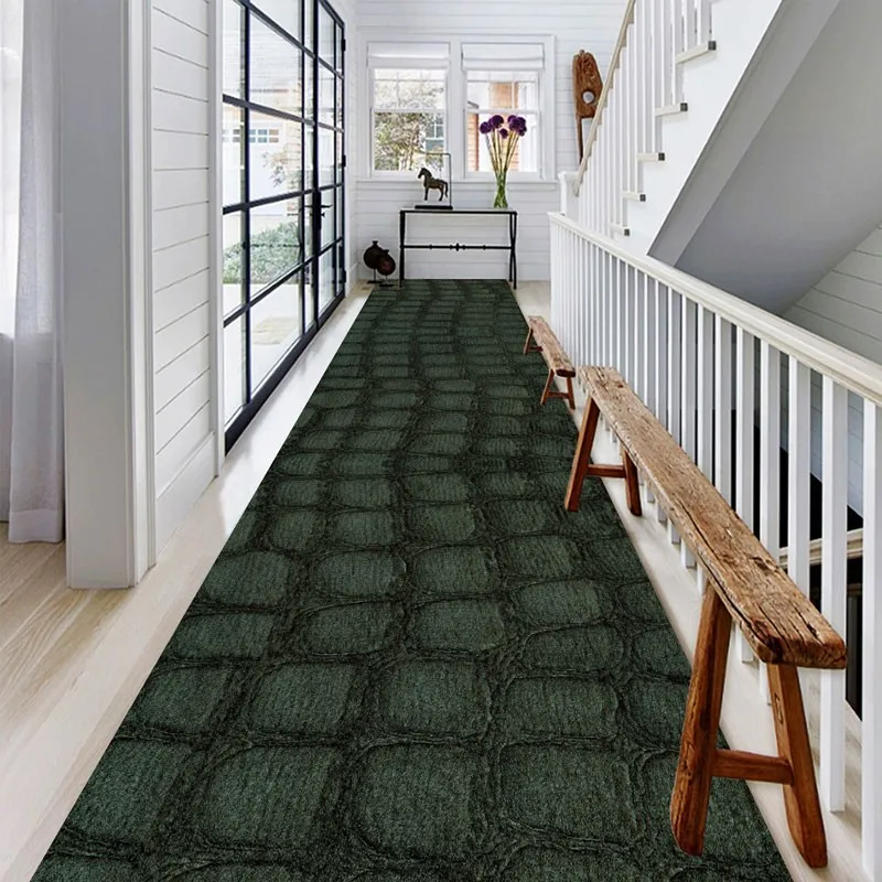 Reese Lobby Carpets Long Runner Rugs Hairless Stairway Hallway Livingroom Decor Corridor Aisle Dark Green Crocodile Skin Pattern