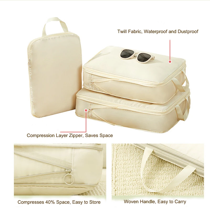Buylor 4pcs/Set Travel Storage Bag Outdoor Large Capacity Clothing Packaging Bag Compressed Business Travel Luggage Storage Bag