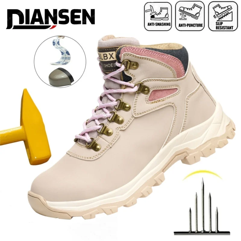 

Женская защитная обувь со стальным носком, противопрокольные, противоскользящие, нескользящие, промышленные рабочие ботинки, легкая новая рабочая защитная обувь CE