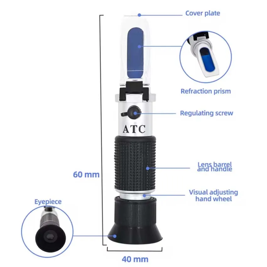 Handheld Sugar Refractometer Sugar Concentration Meter Densimeter 0-32% Brix Saccharimeter Tester Fruits Grapes ATC