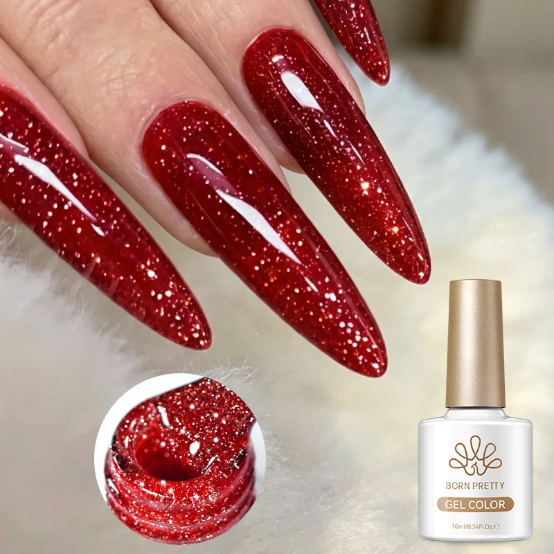 BORN PRETTY Red Purple Reflective Glitter Gel Polish 10ml Sparking Glitter Nail Art Soak Off Semi Permanent UV LED Varnish