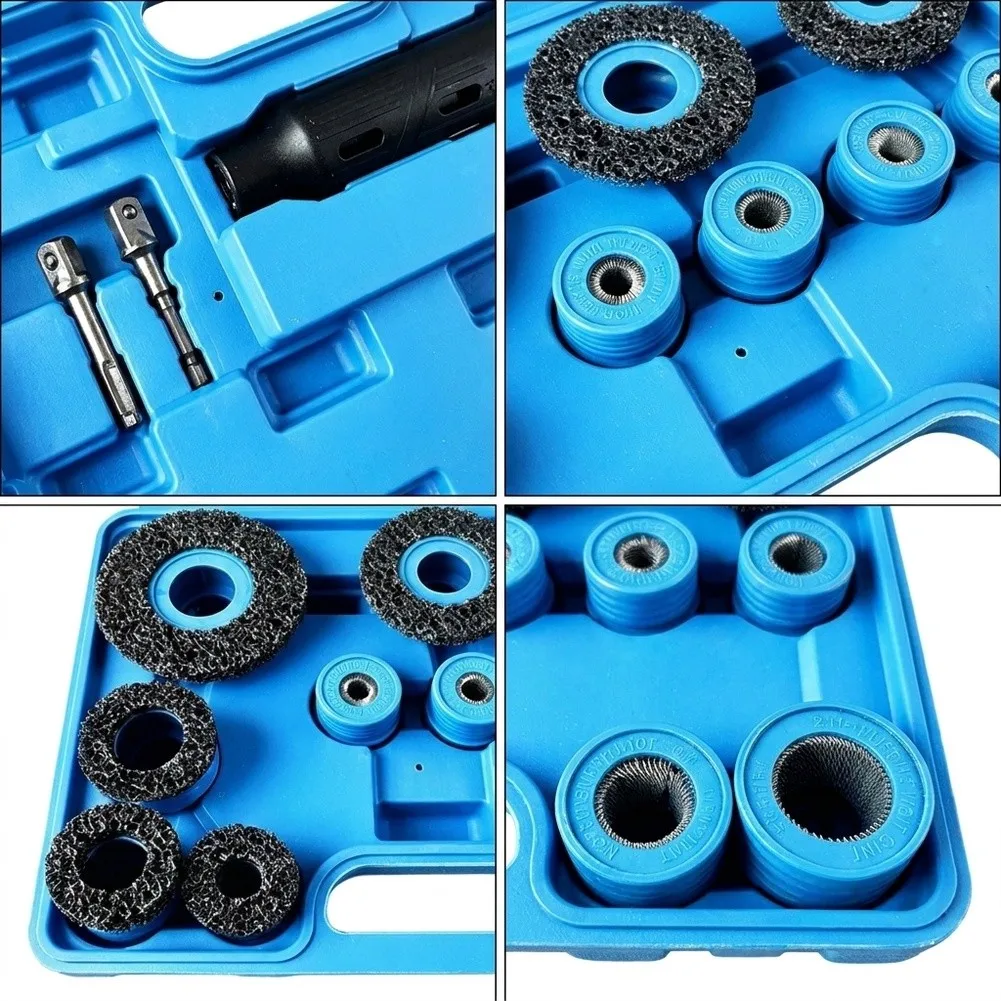 15-Piece Automotive Rust Brush Set for Wheel Bolts Includes 3 inch 3 1/5 inch 4 inch 5/8 inch 7/8 inch 1 1/8 inch Pads