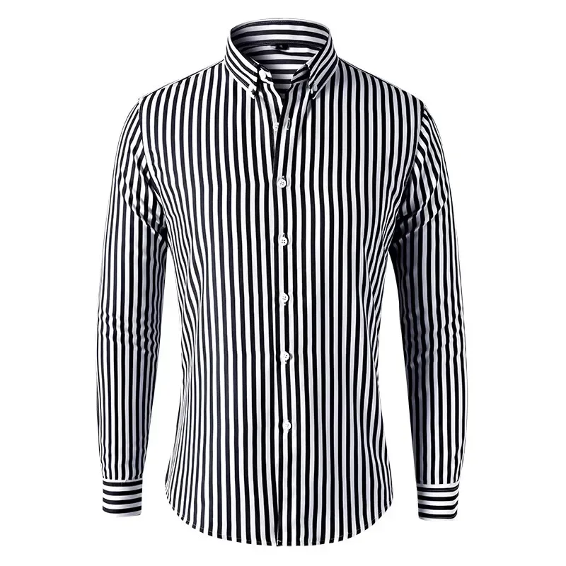 NEW Men's Long Sleeve Blue White Striped Shirt Dress Fashion Standard-fit Button Down Shirts Blouse