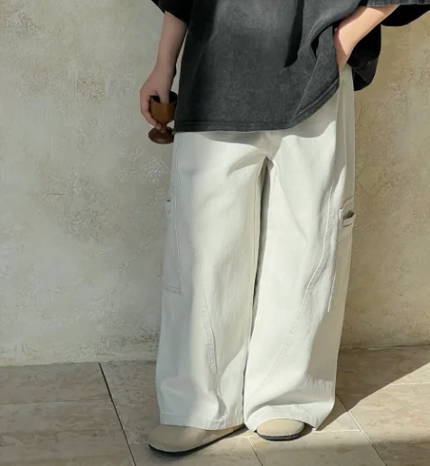 Kids Pants New Spring 2025 Children's Loose Wide Leg Beige Cool Casual Boys Handsome Simple Style view 5