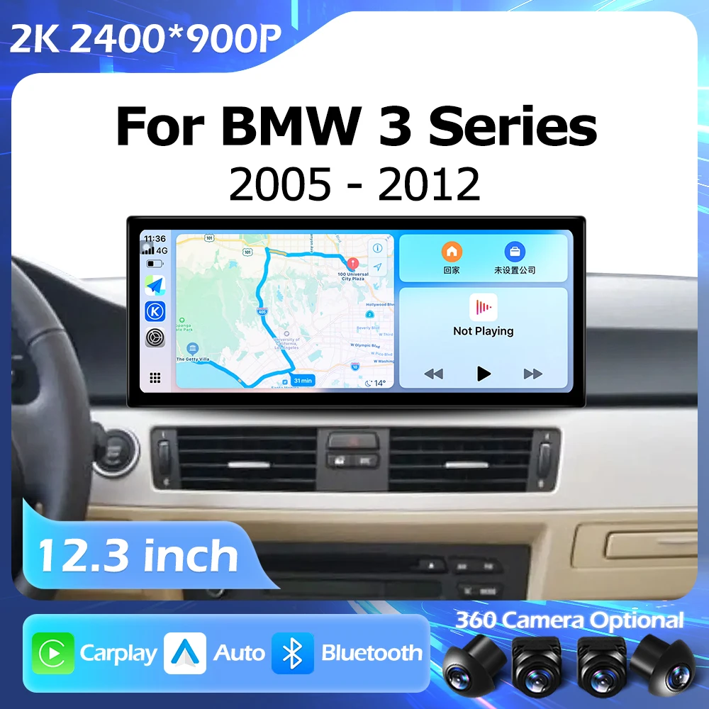12.3 inch For BMW 3 Series E90 E91 E92 2005-2012 Wireless CarPlay Lntelligent Multimedia Touch Screen GPS Android Auto WIFI BT